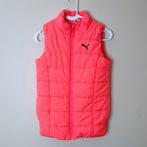Puma Kids Neon Pink Puffer Vest Full Zip Quilted Sleeveless Size M 10/12